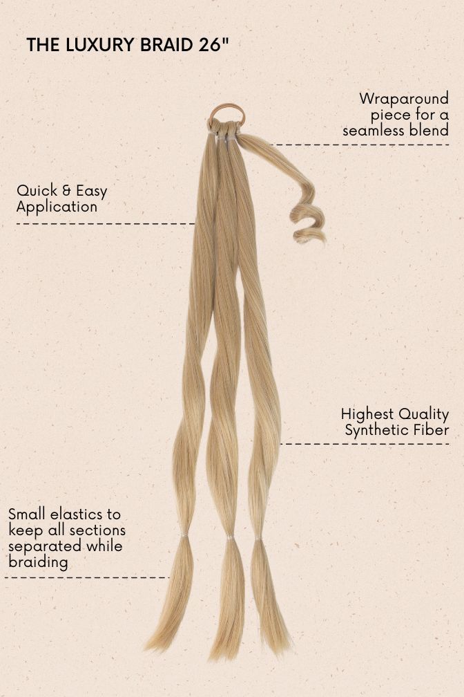 The Luxury Braid Pearl Blonde – light blonde clip-in braid, 155 grams, 26", synthetic hair (detail)