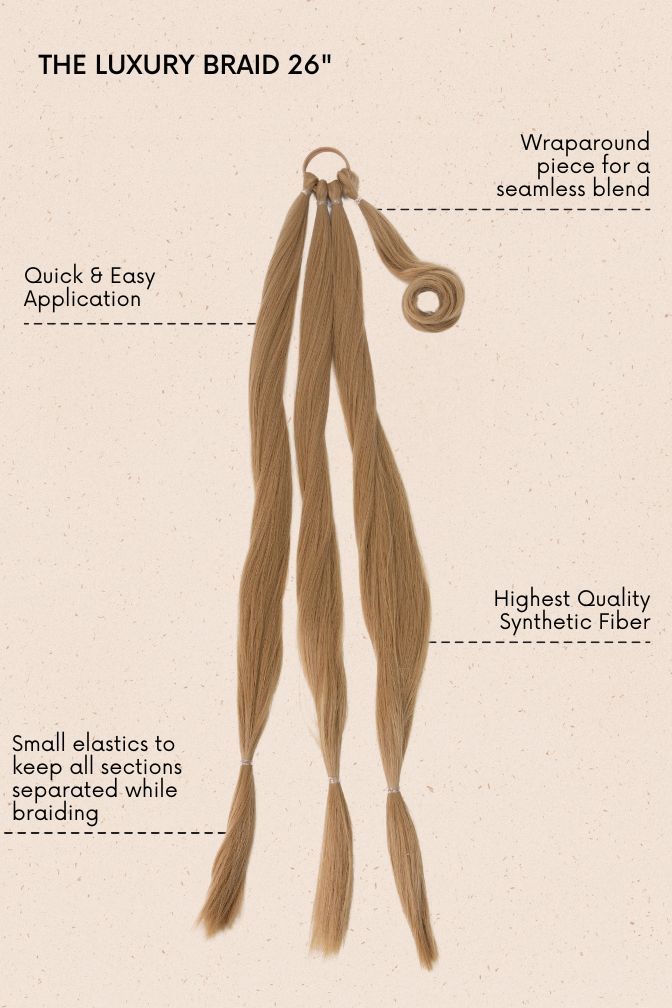 The Luxury Braid Butterscotch Blonde – honey blonde clip-in braid, 155 grams, 26", synthetic hair