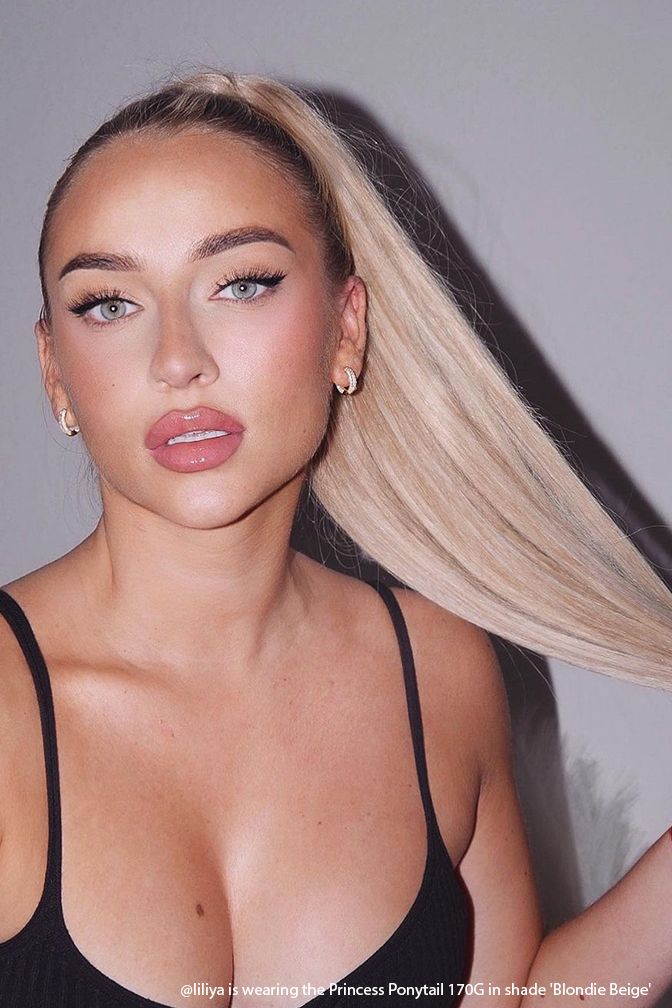 The Princess Deluxe Ponytail Blondie Beige – beige blonde ponytail extension, 170 grams, 26", 100% Remy Human Hair (detail)