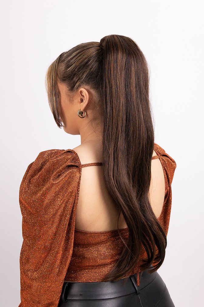 The Princess Deluxe Ponytail Cappuccino Brown – warmbruine ponytail extension, 170 gram, 26", 100% Remy Human Hair (detail)