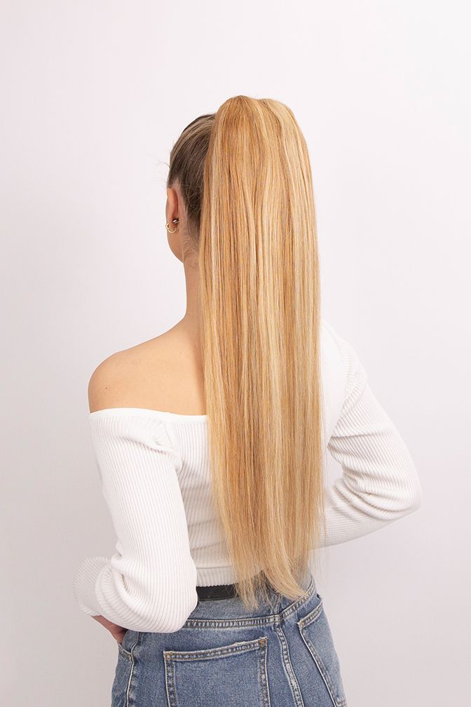 Der Princess Deluxe-Pferdeschwanz Haselnussblond – Pferdeschwanz-Extension in Dunkelblond, 170 Gramm, 26", 100% Remy Human Hair (Detail)