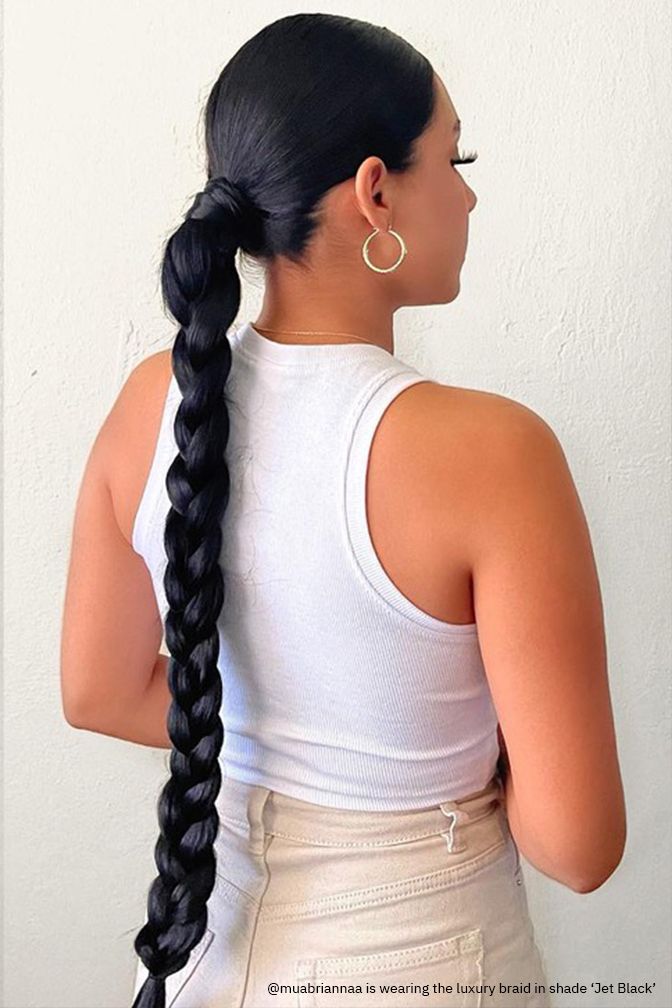 La Luxury Tresse Noir Intense – tresse à clips coloris noir, 155 grammes, 26", cheveux synthétiques (détail)
