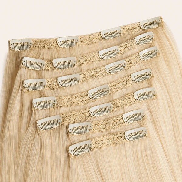 Blonde clip-in extensions