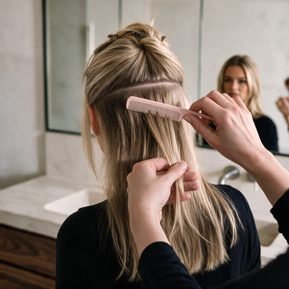 Clip-in extensions aanbrengen, stap 1: verdeel je haar