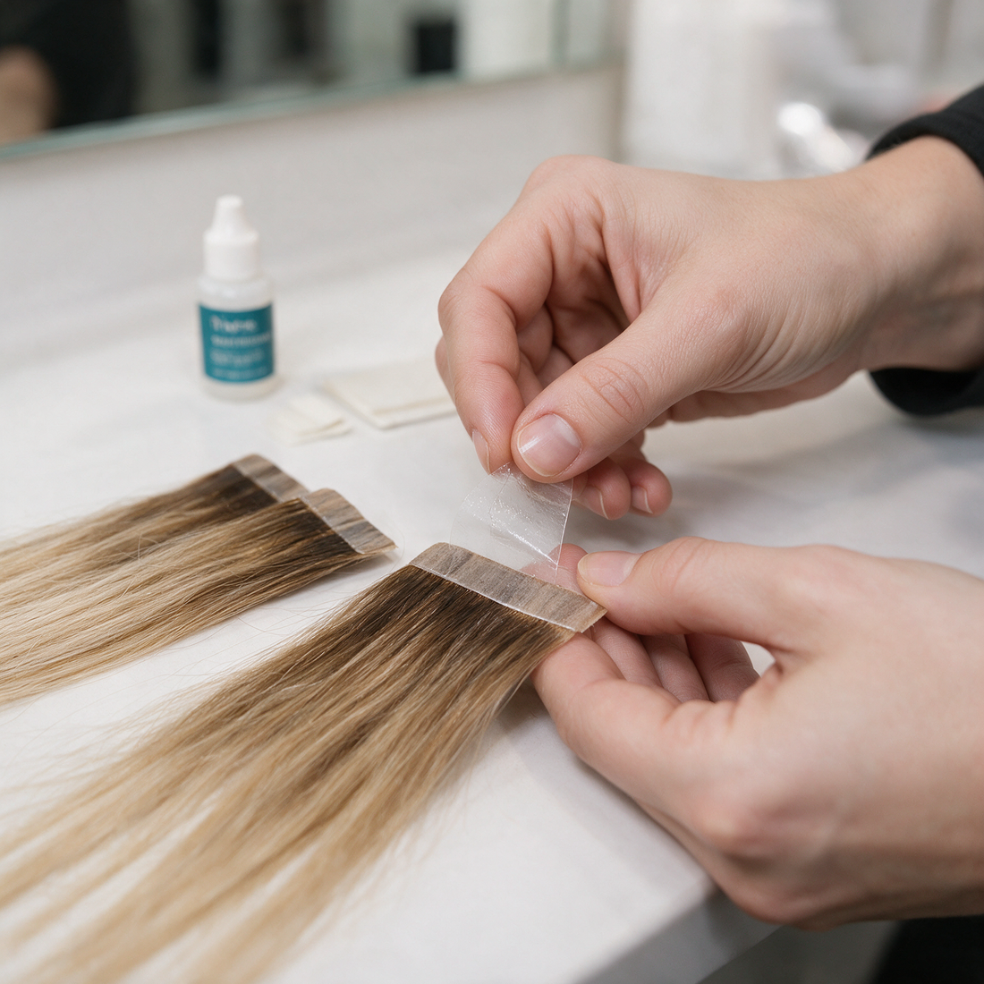 Tape-in extensions plaatsen, stap 4: opnieuw plaatsen