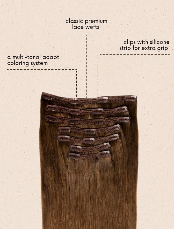 Princess Supreme Chestnut Brown – chestnut brown clip-in extensions, 320 grams, 22", 100% Remy Human Hair (detail)