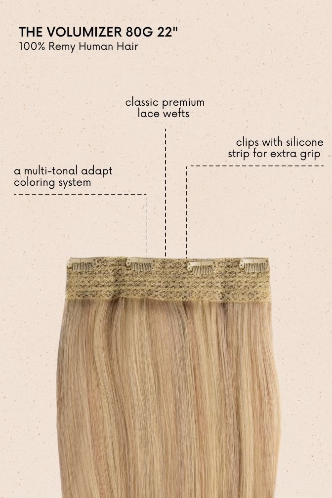 Volumizer Butterscotch Blonde – honey blonde clip-in extensions, 80 grams, 22", 100% Remy Human Hair