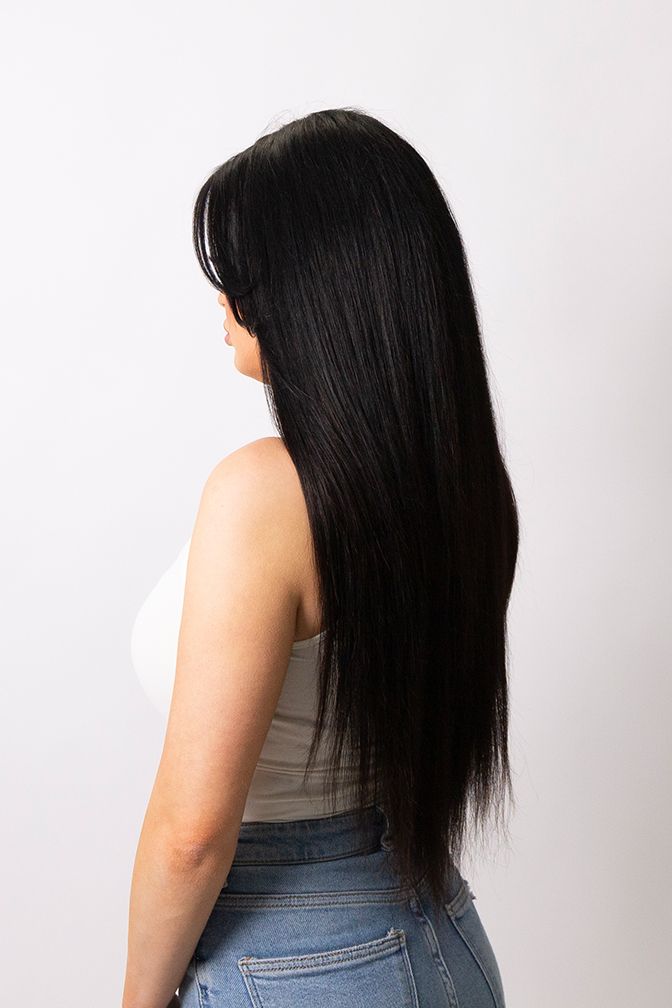 Princess Super Deluxe Black Brown – black-brown clip-in extensions, 220 grams, 22", 100% Remy Human Hair (detail)