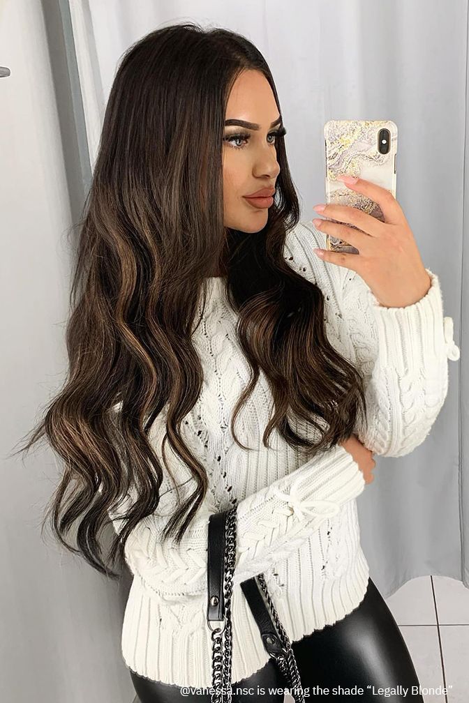 Princess Glamorous Cappuccino Brown – warm brown clip-in extensions, 260 grams, 22", 100% Remy Human Hair (detail)