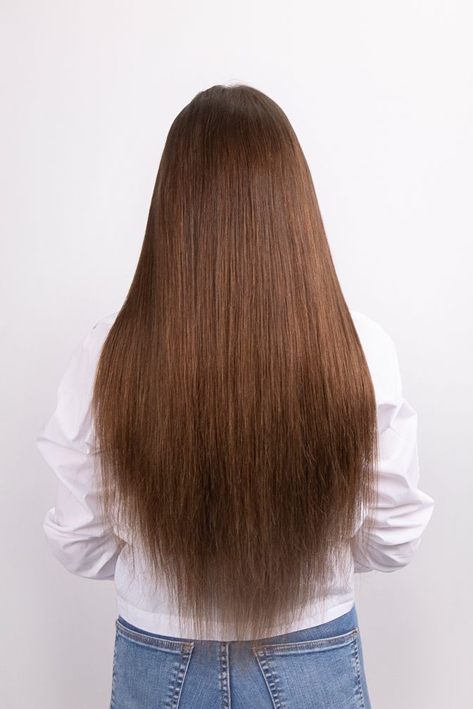 Princess Super Deluxe Chestnut Brown – chestnut brown clip-in extensions, 220 grams, 22", 100% Remy Human Hair (detail)