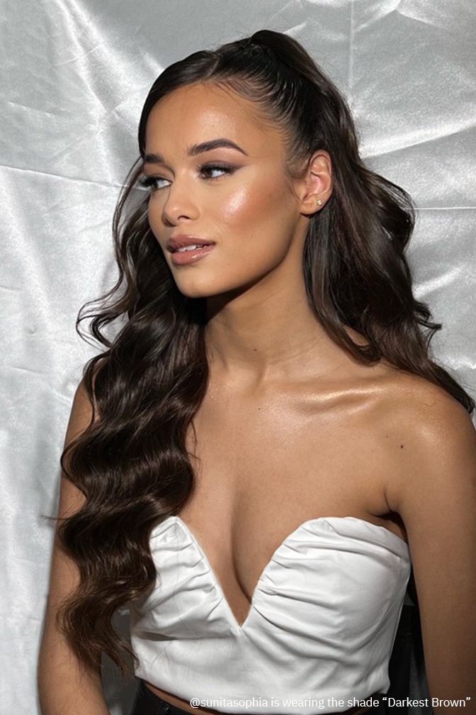 Princess Supreme Dunkelstes Braun – Clip-in-Extensions in Dunkelbraun, 320 Gramm, 22", 100% Remy Human Hair (Detail)