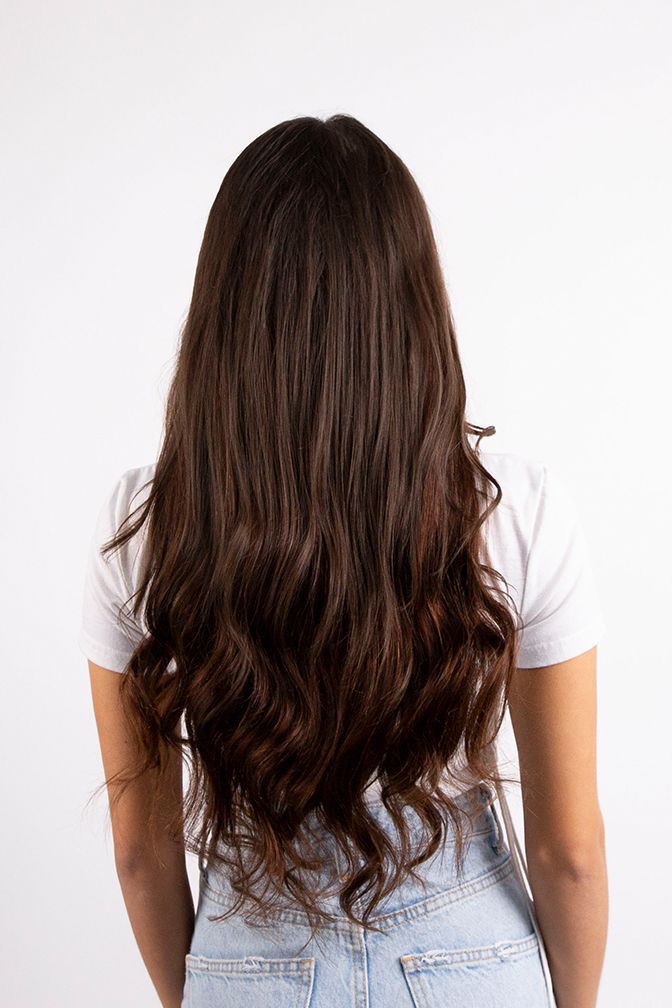 Princess Glamorous Darkest Brown – dark brown clip-in extensions, 260 grams, 22", 100% Remy Human Hair (detail)