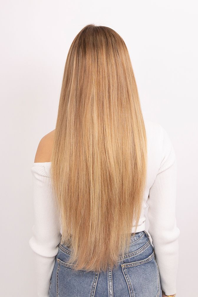 Princess Glamorous Haselnussblond – Clip-in-Extensions in Dunkelblond, 260 Gramm, 22", 100% Remy Human Hair (Detail)
