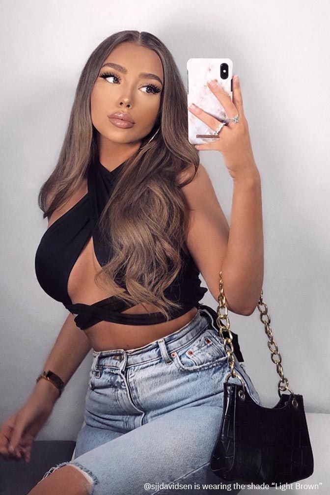 Princess Supreme Châtain Clair – extensions à clips coloris brun clair, 320 grammes, 22", 100% Remy Human Hair (détail)