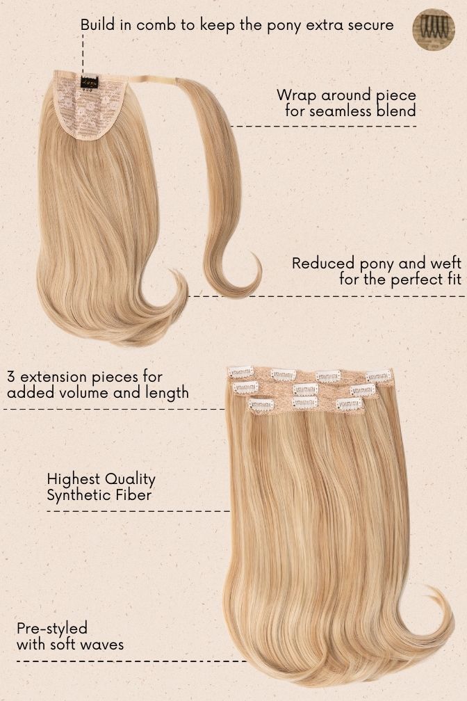 The Half Up Half Down Butterscotch Blonde – honey blonde half up half down set, 330 grams, 16", synthetic hair (detail)