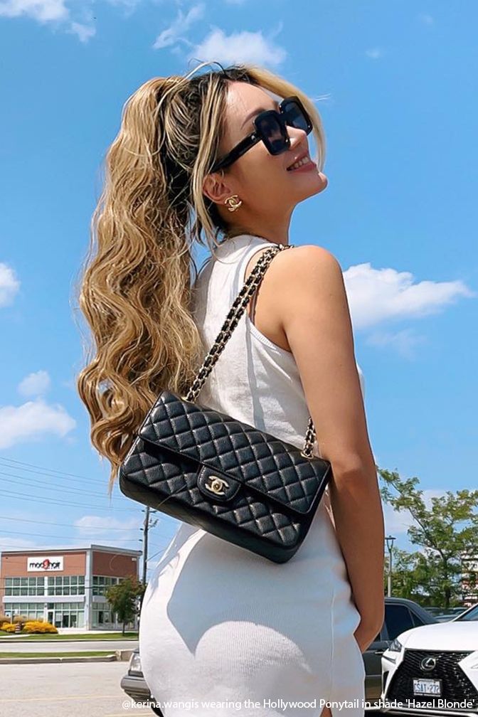 The Hollywood Ponytail Hazel Blonde – dark blonde ponytail extension, 220 grams, 26", synthetic hair (detail)