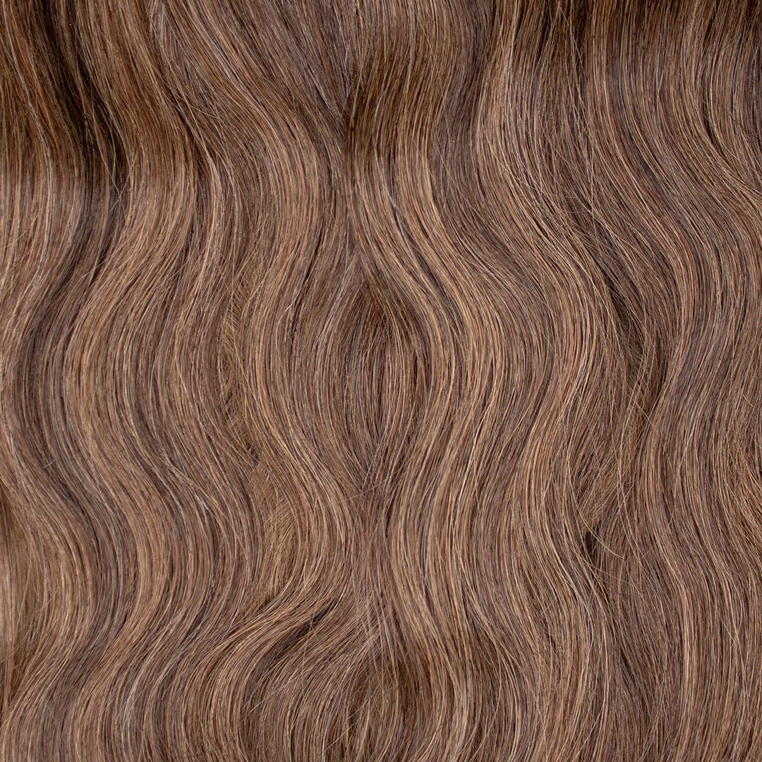 La queue-de-cheval Princess Marron Latte – extension queue de cheval coloris brun avec mèches, 100 grammes, 22", 100% Remy Human Hair (détail)