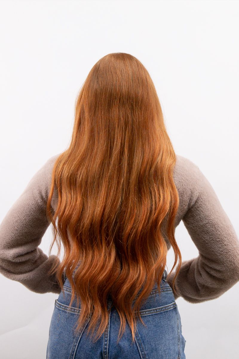 Princess Super Deluxe Pumpkin Spice – copper red clip-in extensions, 220 grams, 22", 100% Remy Human Hair (detail)