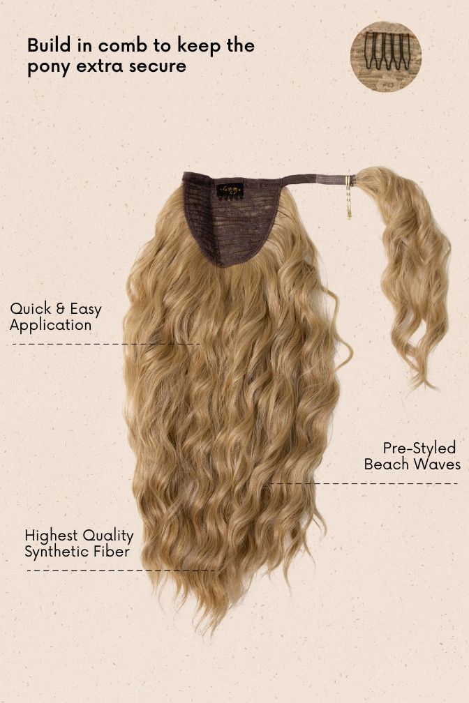 The Wavy Dream Ponytail Butterscotch Blonde – honey blonde ponytail extension, 180 grams, 18", synthetic hair (detail)