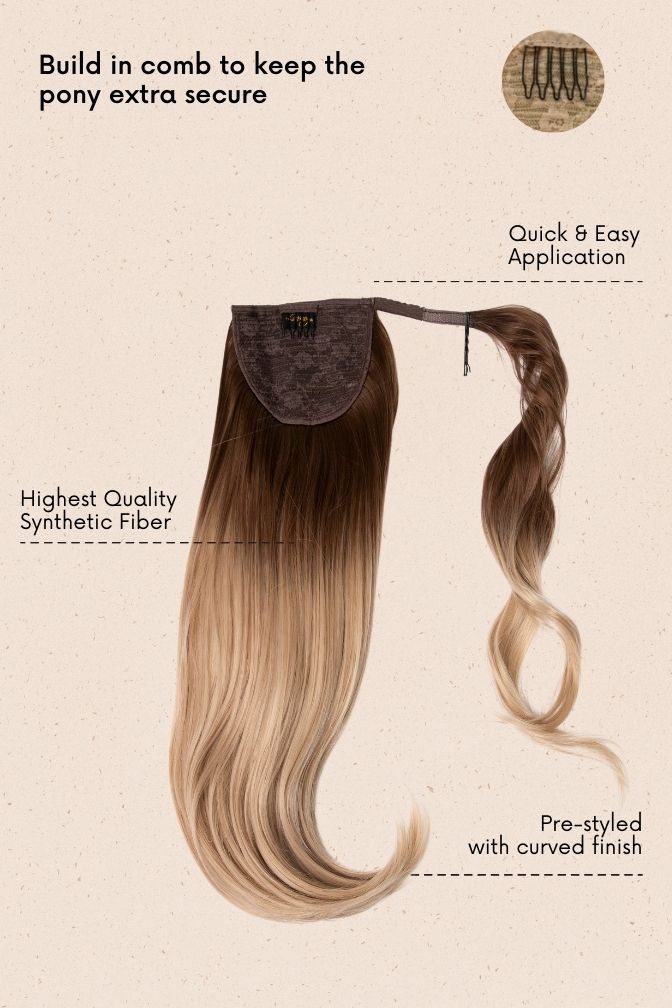The Glam Ponytail Iced Latte Blonde – ombré blonde ponytail extension, 190 grams, 18", synthetic hair (detail)