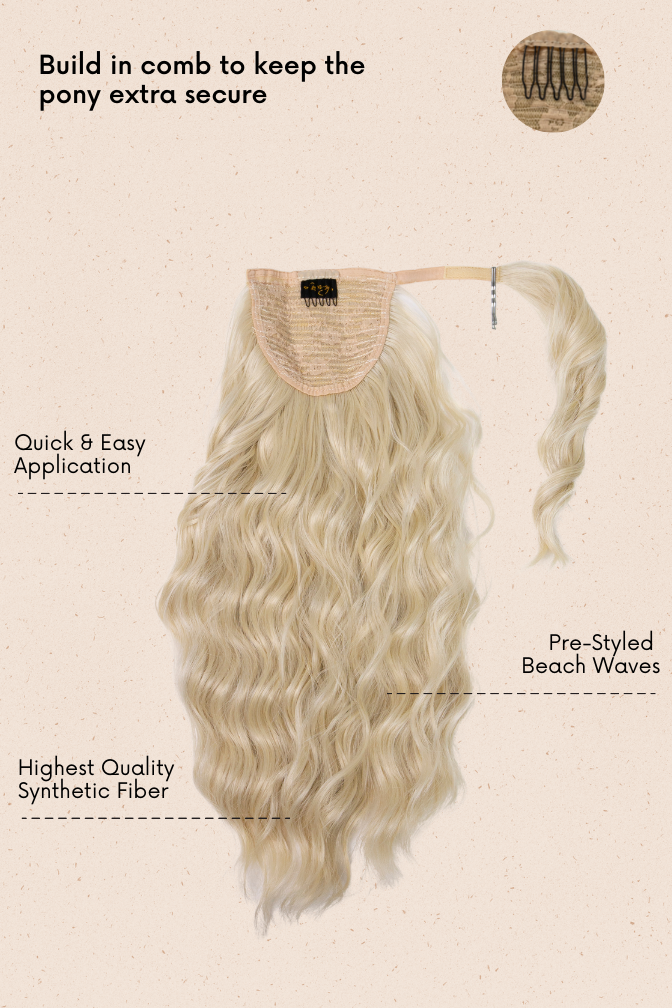The Wavy Dream Ponytail Platinum Blonde – platinum blonde ponytail extension, 180 grams, 18", synthetic hair (detail)